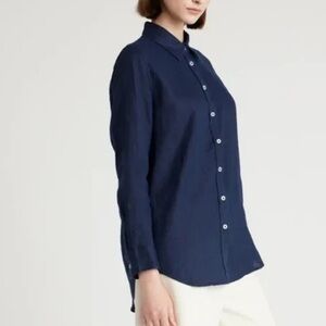 Quince 100% European Linen Long Sleeve Shirt In Deep Navy Women's Size L